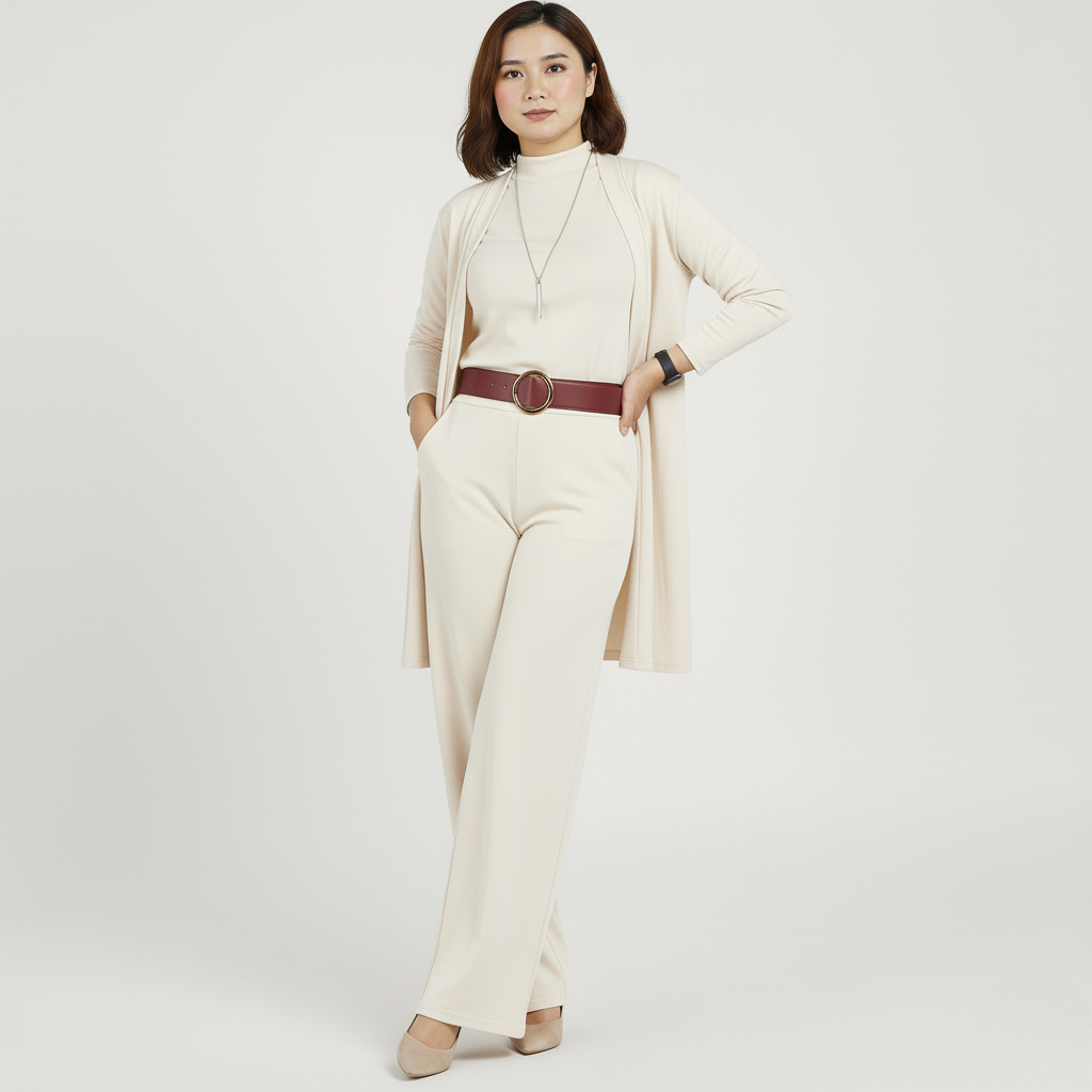 Avora Lyon | Ensemble 3 pièces femme — cardigan long, haut et pantalon