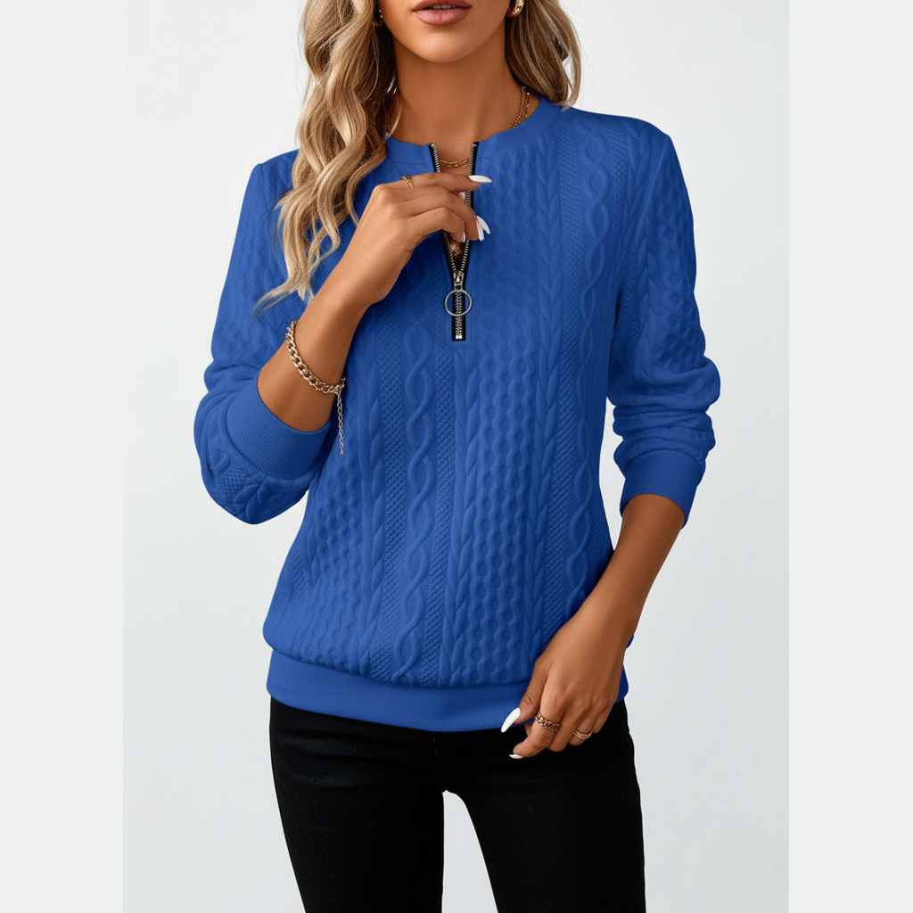 Avora Lyon | Pull femme en tricot torsadé avec col zippé