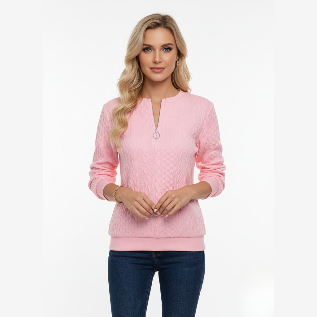 Avora Lyon | Pull femme en tricot torsadé avec col zippé