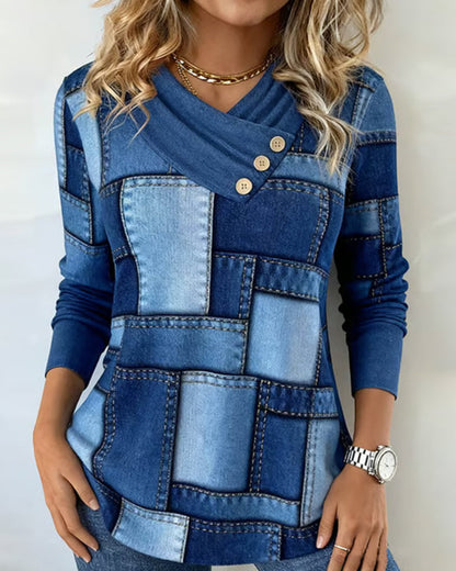 Avora Lyon | Haut À Manches Longues À Col V Avec Contraste Uni