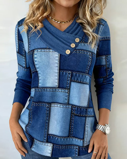 Avora Lyon | Haut À Manches Longues À Col V Avec Contraste Uni