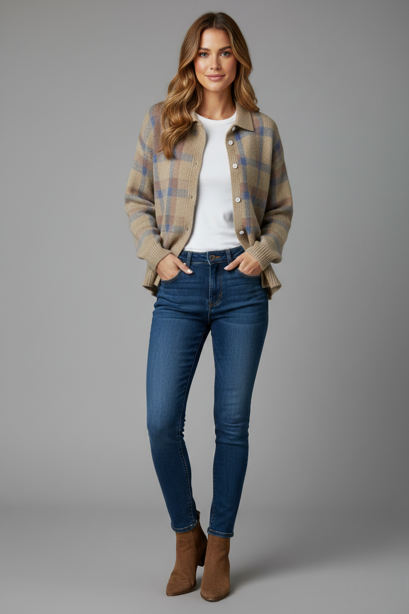 Avora Lyon | Cardigan Doux à Carreaux