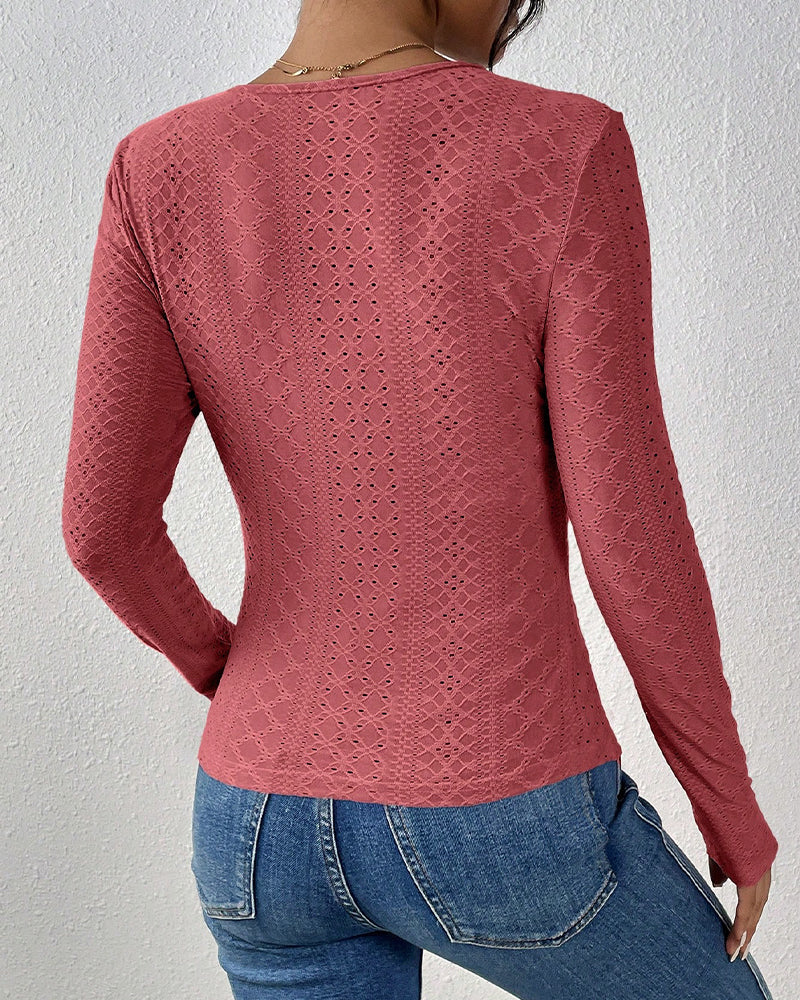 Avora Lyon | Haut À Manches Longues Col V Panneau En Dentelle