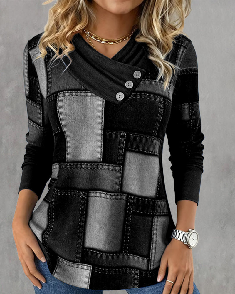 Avora Lyon | Haut À Manches Longues À Col V Avec Contraste Uni