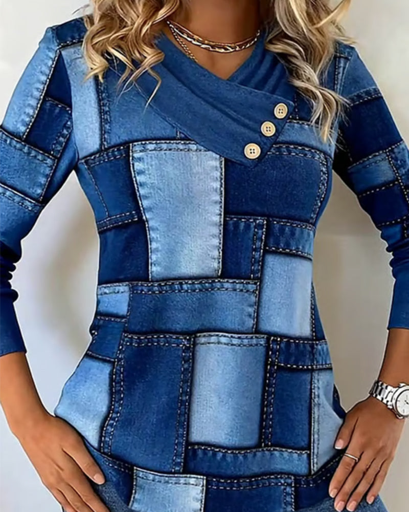 Avora Lyon | Haut À Manches Longues À Col V Avec Contraste Uni