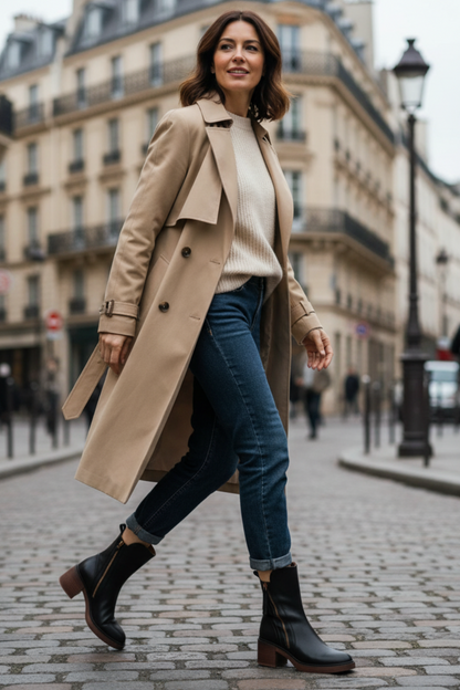 Avora Lyon | Botte en cuir noire avec un talon confortable, élégante et intemporelle