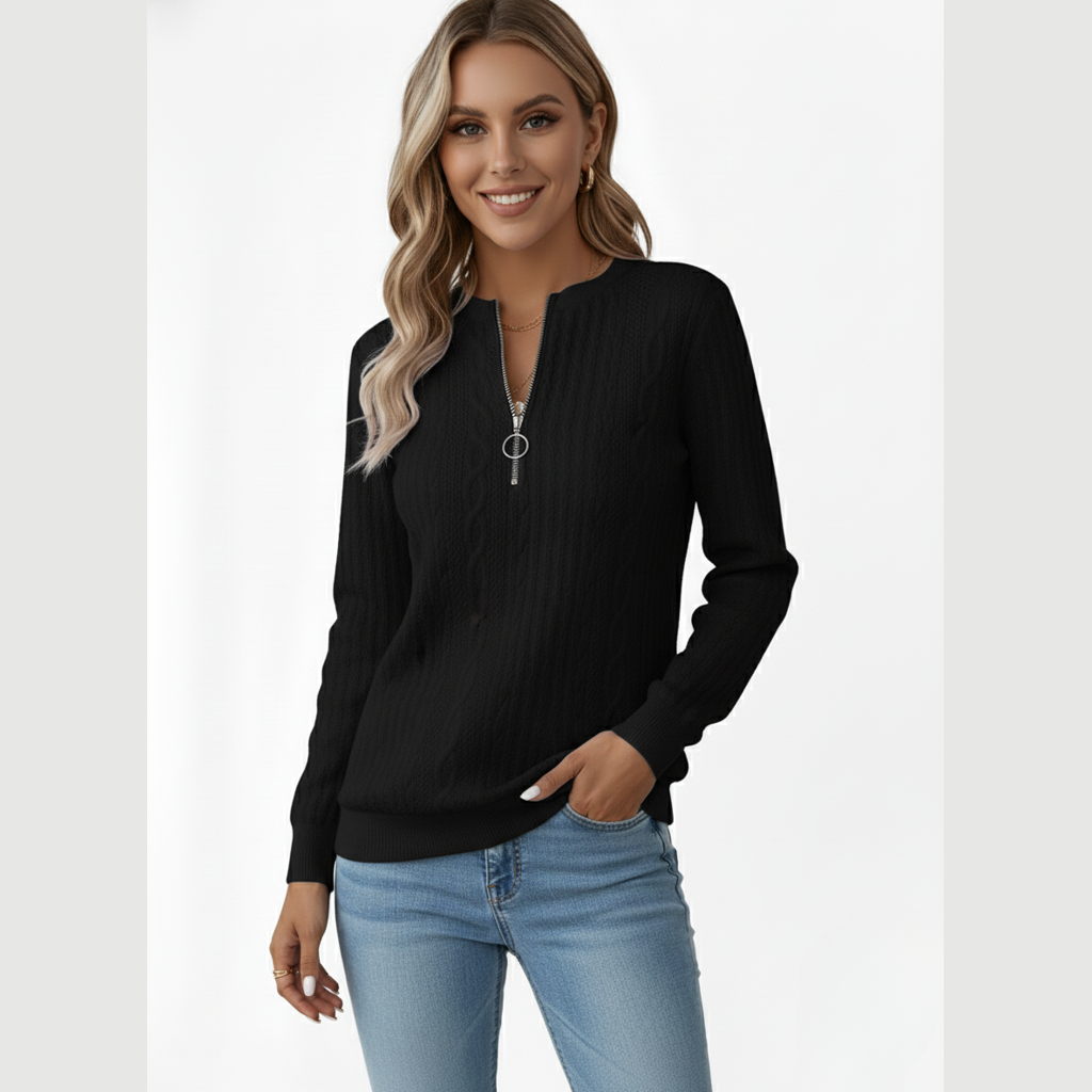 Avora Lyon | Pull femme en tricot torsadé avec col zippé