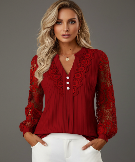 Avora Lyon | Chemisier Dentelle Panneaux Manches Longues Col V