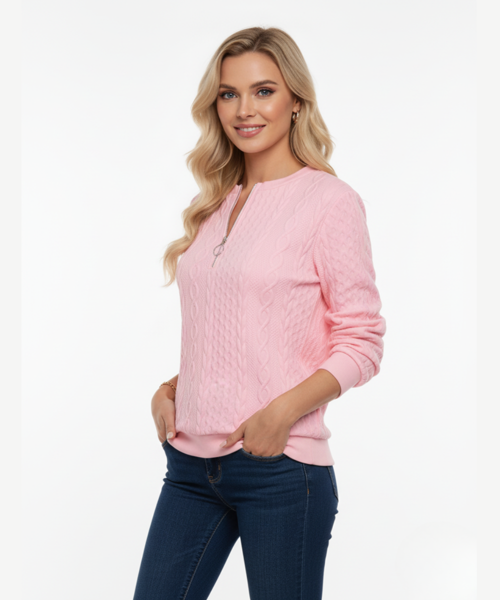 Avora Lyon | Pull femme en tricot torsadé avec col zippé