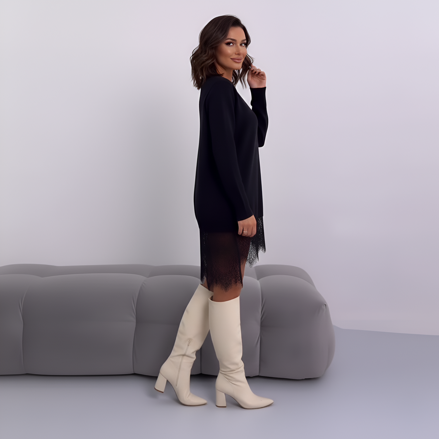 Avora Lyon | Sweatshirt avec détails en dentelle et fente