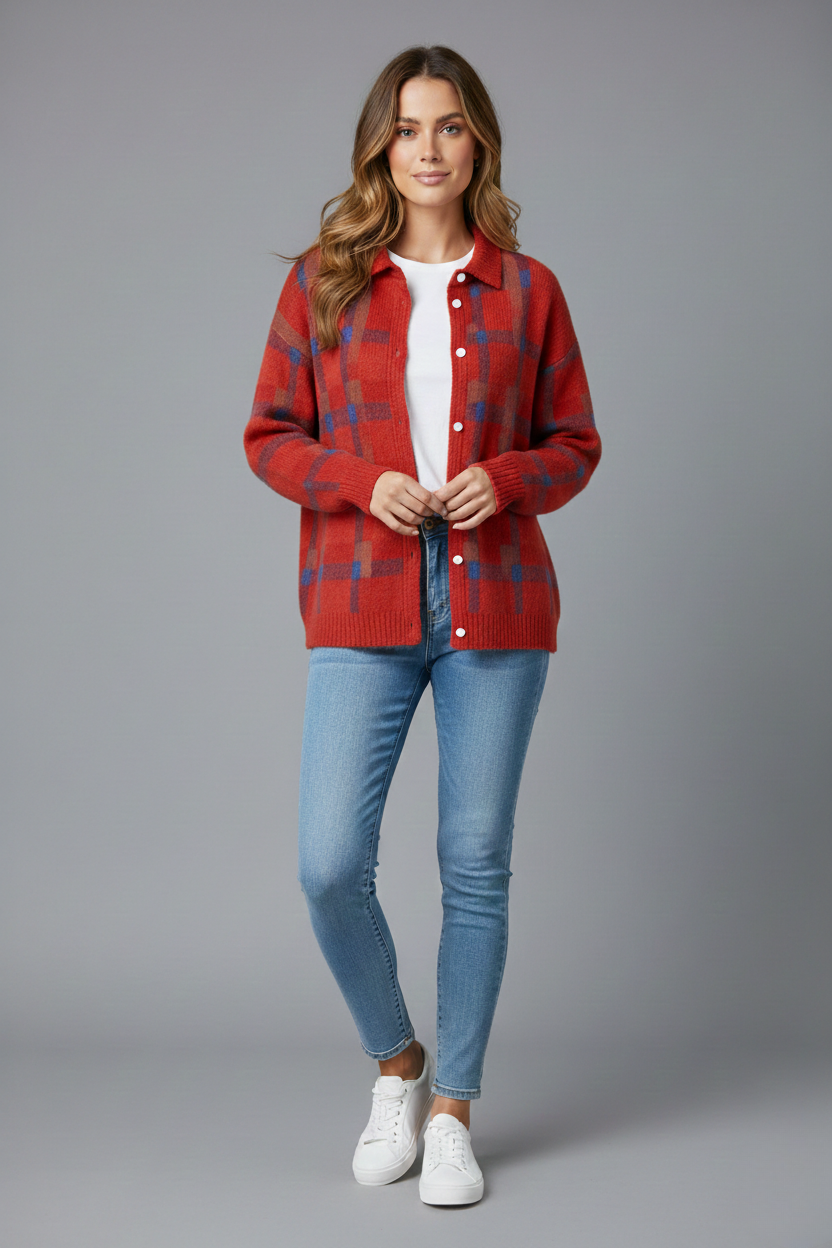 Avora Lyon | Cardigan Doux à Carreaux