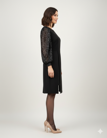 Avora Lyon | Robe Élégante À Manches Ballon Et Détails Patchwork