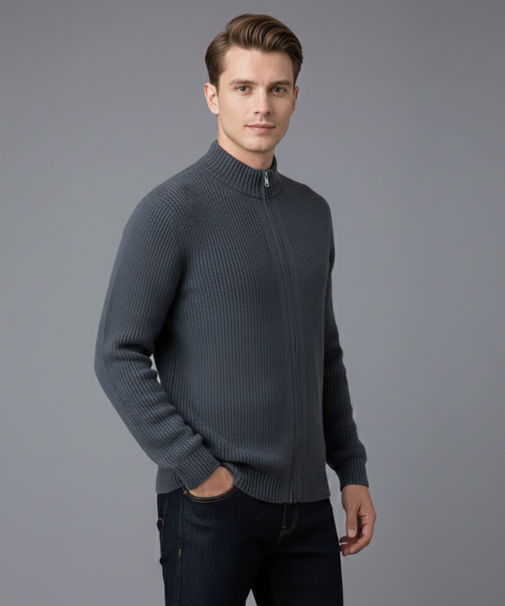 Avora Lyon | Gilet décontracté en cachemire tricoté avec fermeture éclair