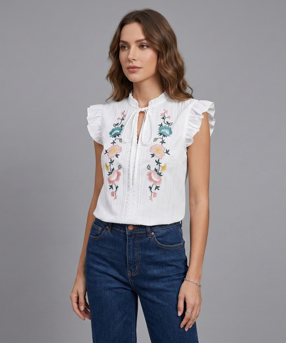 Avora Lyon | Blouse brodée sans manches