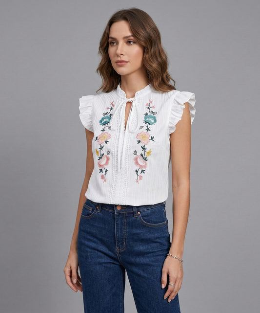 Avora Lyon | Blouse brodée sans manches