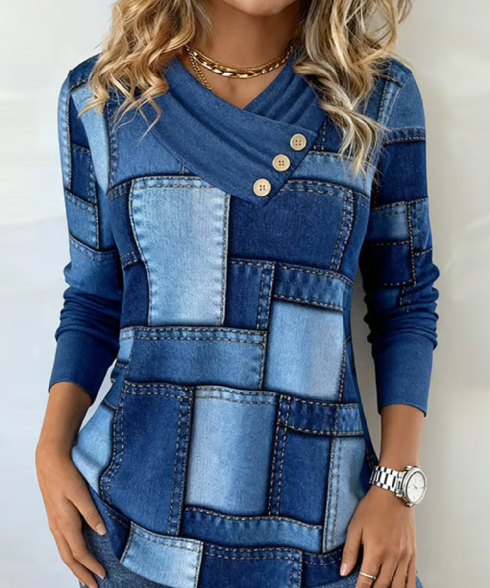 Avora Lyon | Haut À Manches Longues À Col V Avec Contraste Uni