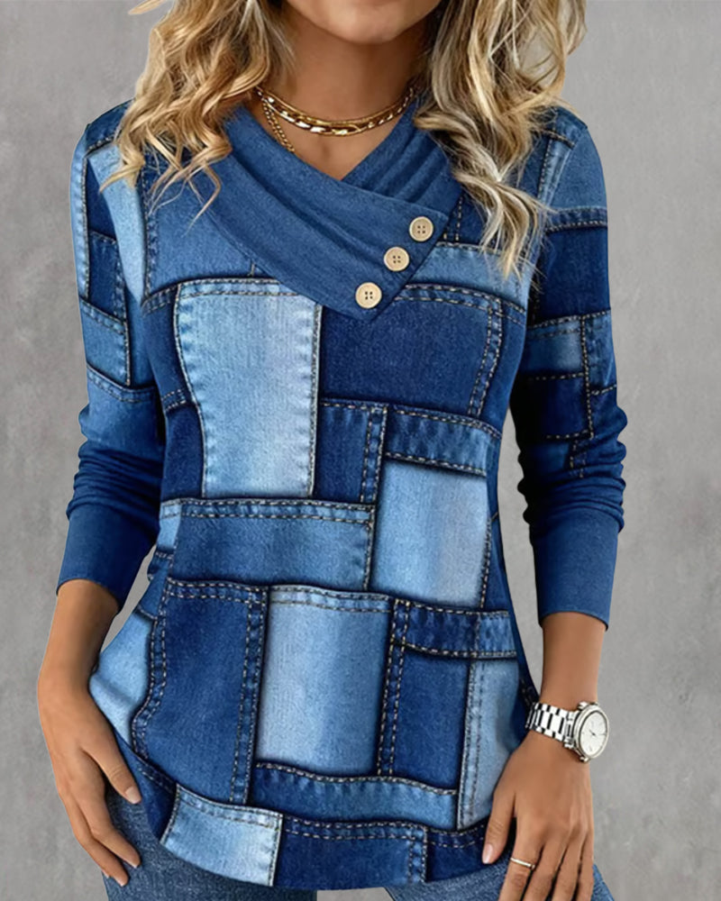 Avora Lyon | Haut À Manches Longues À Col V Avec Contraste Uni