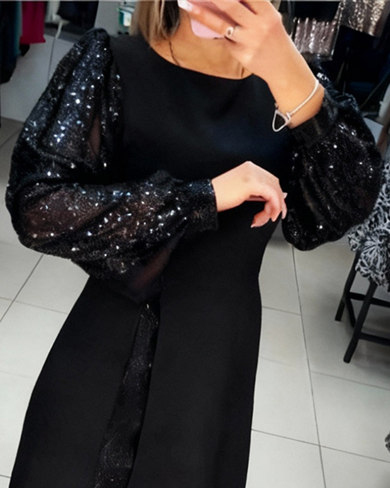 Avora Lyon | Robe Élégante À Manches Ballon Et Détails Patchwork