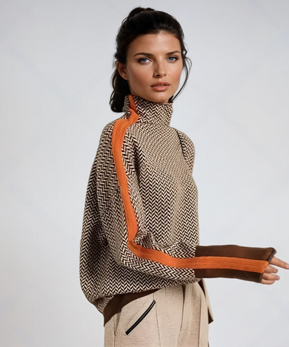 Avora Lyon | Pull à col montant avec des rayures contrastées saisissantes