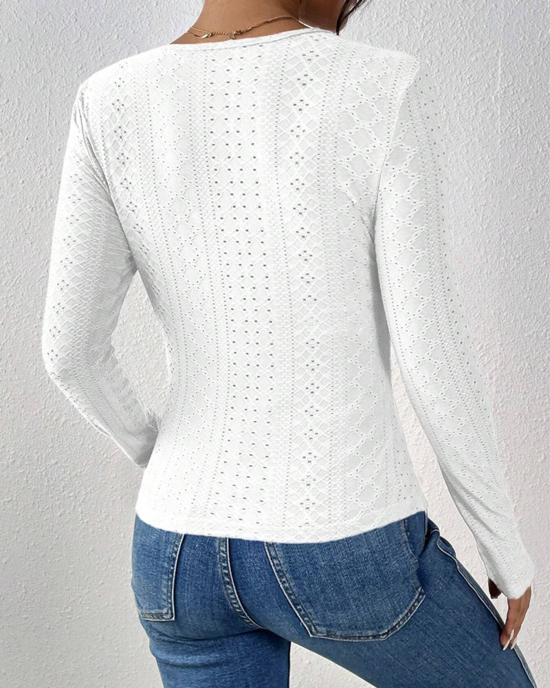 Avora Lyon | Haut À Manches Longues Col V Panneau En Dentelle