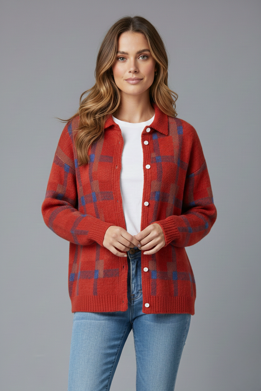 Avora Lyon | Cardigan Doux à Carreaux