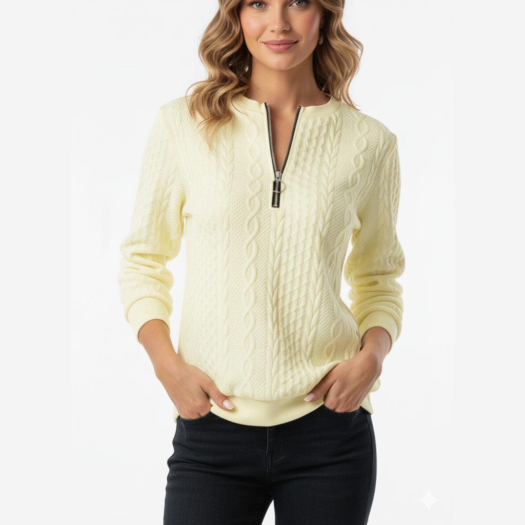 Avora Lyon | Pull femme en tricot torsadé avec col zippé