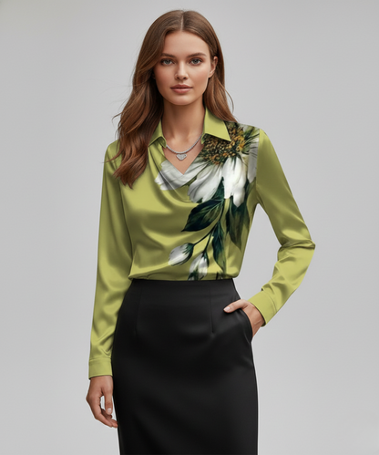 Avora Lyon | Élégant chemisier satiné à col drapé