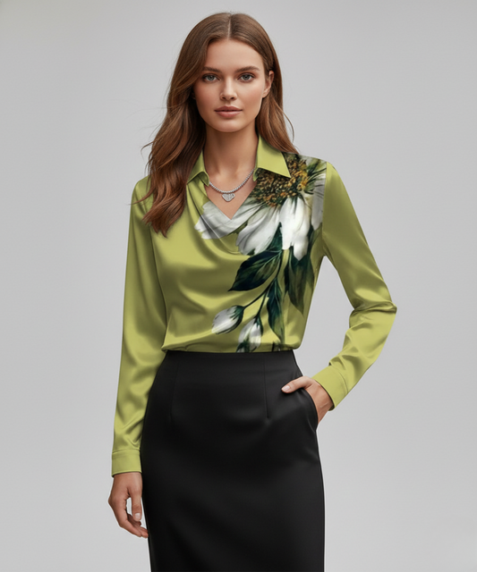 Avora Lyon | Élégant chemisier satiné à col drapé